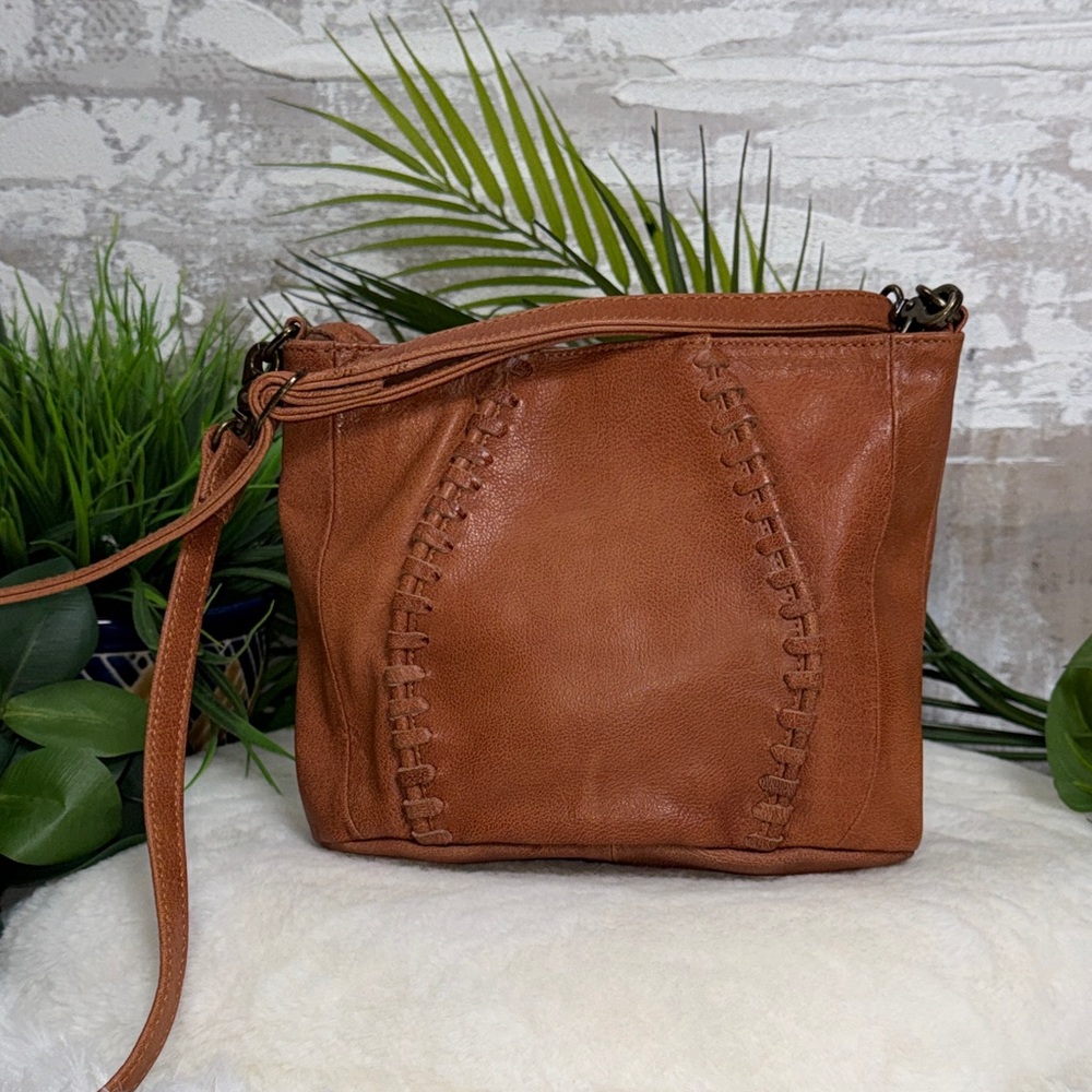 Classic Whipstitch Leather Crossbody Bag in Cognac